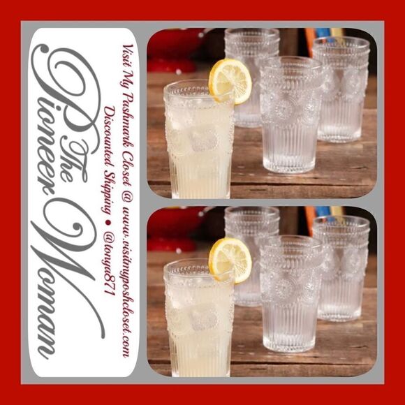 🦋 New Pioneer Woman Adeline 16-Ounce Footed Glass Tumblers, Set of 8, Clear - Picture 1 of 10